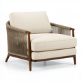Fauteuil 82 x 78 x 80 cm en bois brun tissu beige et corde tressée style contemporain