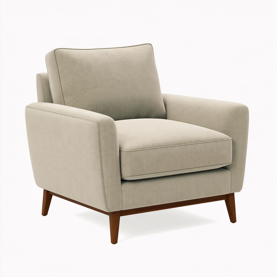 Fauteuil 85 x 88 x 90 cm en tissu beige avec pieds en bois style moderne