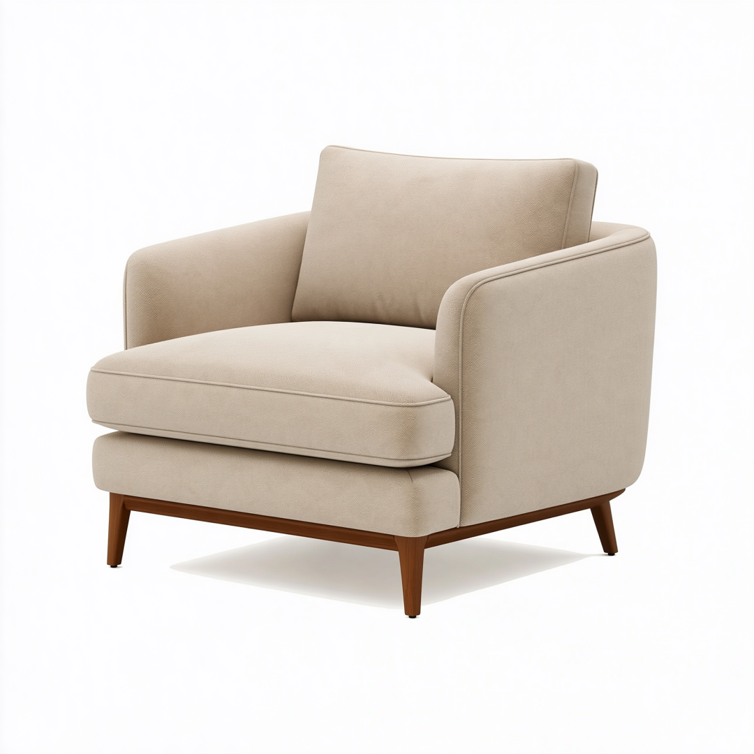 Fauteuil 85 x 82 x 86 cm en tissu beige avec pieds en bois - salon contemporain