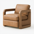Fauteuil 85 x 85 x 82 cm en similicuir camel et bois style contemporain