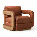 Fauteuil 85 x 82 x 78 cm marron revêtement aspect cuir et bois style contemporain