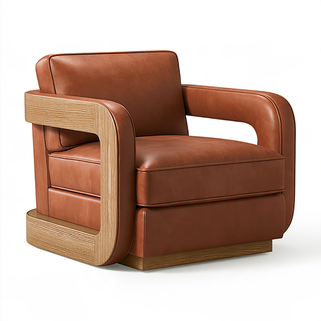 Fauteuil 85 x 82 x 78 cm marron revêtement aspect cuir et bois style contemporain