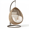 Fauteuil suspendu 110 x 110 x 195 cm en fibres tressées brun beige avec structure métallique style bohème