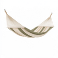 Hamac 300 x 100 cm en coton vert et beige avec barres en bois pour jardin
