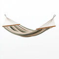 Hamac 300 x 80 cm en textile beige et vert avec barres en bois - Suspendu