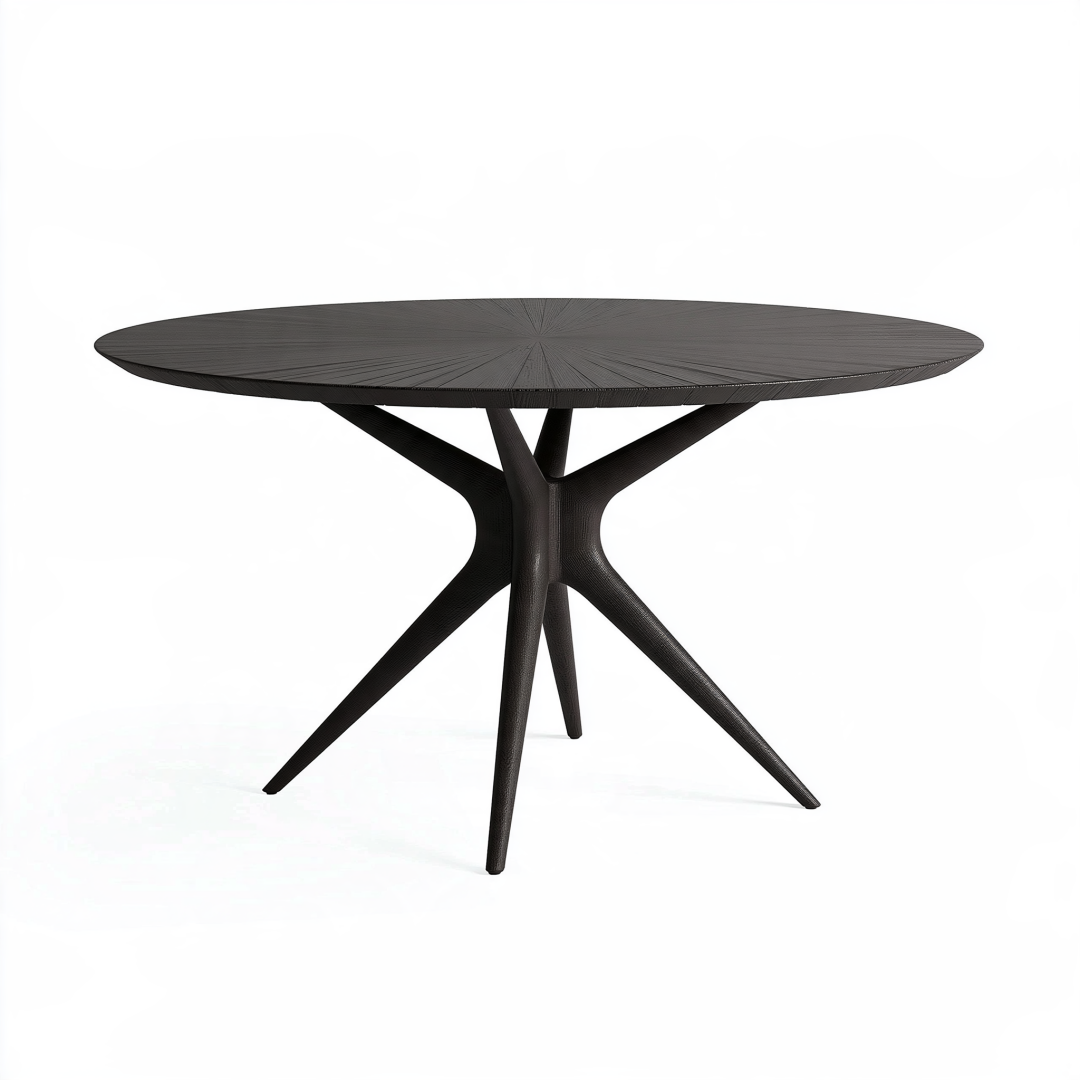 Table à manger ronde diamètre 140 cm en bois noir style contemporain