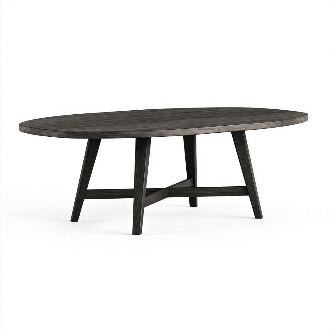 Table à manger ovale 180 x 90 x 75 cm bois brun foncé style contemporain
