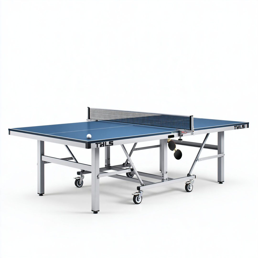 Table de tennis de table 274 x 152.5 x 76 cm bleue en métal pliante avec roulettes