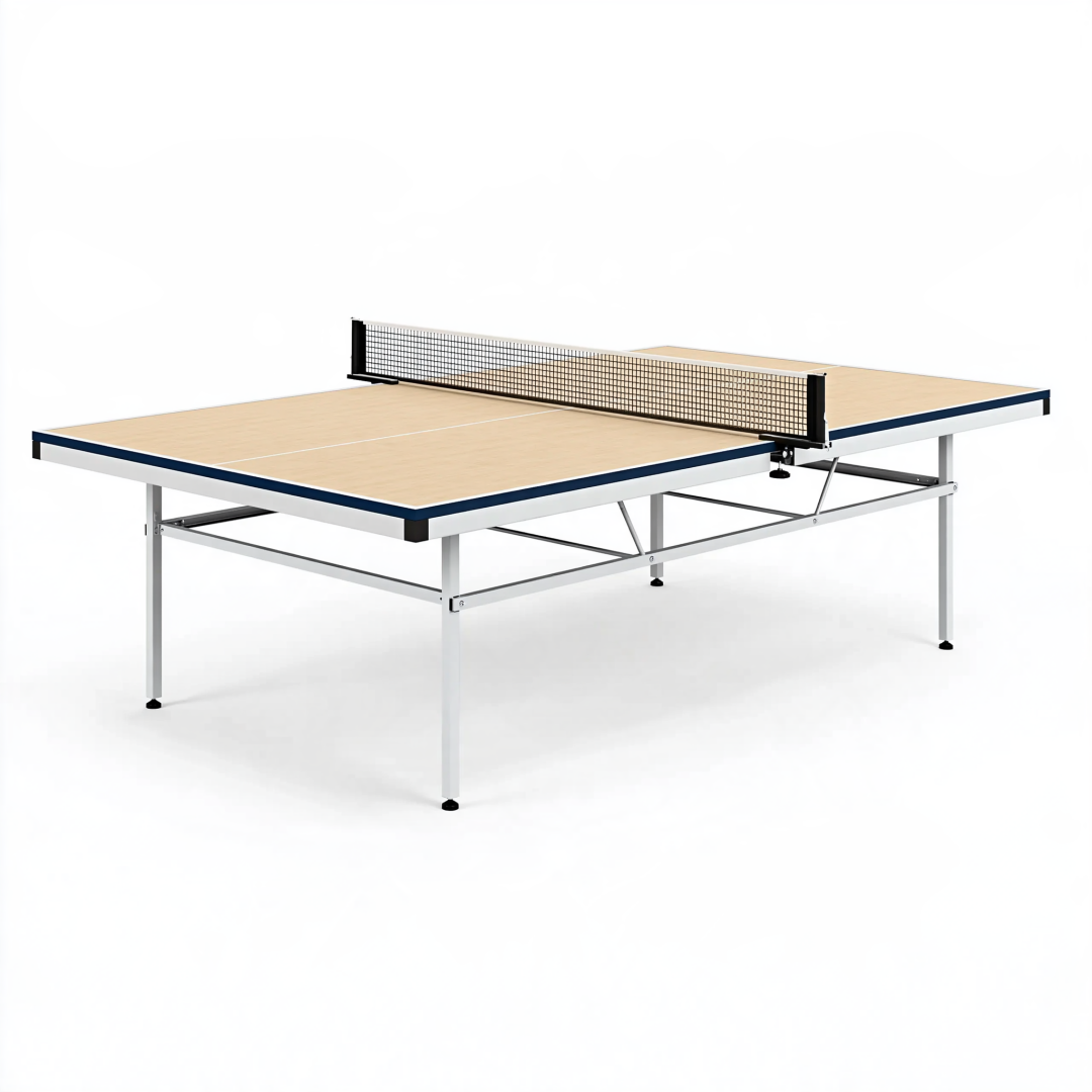 Table de tennis de table 274 x 152.5 x 76 cm plateau aspect bois beige cadre acier bleu